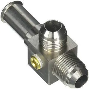 Aeromotive 15102 Stainless Steel Coupler to convert Ford OE Fuel line (1986 thru 2006) to Dual -8 AN male ports (1/8" NPT gage port included)