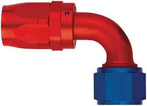 Fitting, Hose End, AQP/Startlite, 90 Degree, 12 AN Hose to 12 AN Female Swivel, Aluminum, Blue/Red Anodize, Each