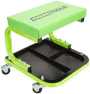 OEMTOOLS 24948 Cushioned Creeper Seat (with Tool Tray) | Comfortable Rolling Mechanics Seat with Ample Tool Storage  11-1/2 x 12-1/2 Tool Tray | Rated for Up to 330 Lbs. | Green