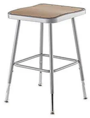 NPS 6318H 6300 Series Height Adjustable HD Square Seat Stool - Backless - Supports Up to 500 lb - 18" to 26" Seat Height - Brown/Gray