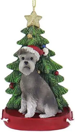 Kurt Adler Schnauzer Wearing Santa Hat with Christmas Tree Ornament C7954SC New Kurt Adler Schnauzer Wearing Santa Hat with Christmas Tree Ornament C7954SC New