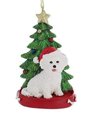 Kurt Adler Bichon Frise Wearing Santa Hat with Christmas Tree Ornament C7615BF New Kurt Adler Bichon Frise Wearing Santa Hat with Christmas Tree Ornament C7615BF New