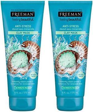 Freeman Anti-Stress Clay Facial Mask with Dead Sea Minerals, Balancing and Clearing Beauty Face Mask, 6 oz, 2 Pack
