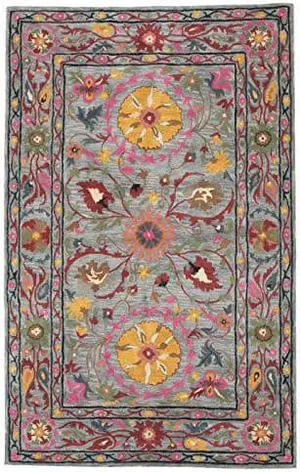 EORC IE62BL5X8 Hand-Tufted Wool Suzani Rug, 5 x 8, Blue