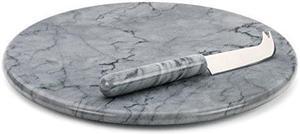 RSVP International Board & Knife Set Cheese, Meats, Other Appetizers | Each Piece Unique in Marble Coloring | Serving Knife with Spiked Edge, 10", Gray
