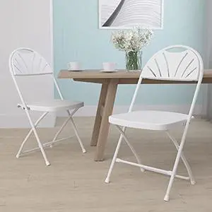 Flash Furniture 2 Pack HERCULES Series 650 lb. Capacity White Plastic Fan Back Folding Chair