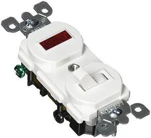 Leviton 5226-W 15 Amp, 120 Volt, Duplex Style Single-Pole, Neon Pilot AC Combination Switch, Commercial Grade, White