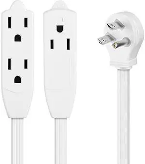 Extension Cord 6 Feet Flat Plug/Wire, Multi Outlet - 3 Prong Angled Plug Extension Cord - White