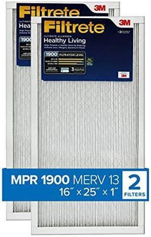 Filtrete 16x25x1, AC Furnace Air Filter, MPR 1900, Healthy Living Ultimate Allergen, 2-Pack (exact dimensions 15.719 x 24.72 x 0.78)