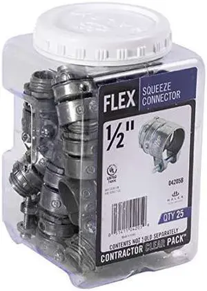 Halex, 1/2 in. Flexible Metal Conduit (FMC) Squeeze Connector , 04205B, 25 per pack , Silver