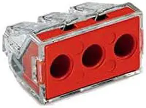 WAGO 773-173 Transparent HOUSING, Push Wire Connector for Junction Boxes, RED FACE, 3-Conductor, 50 Count, AWG 10
