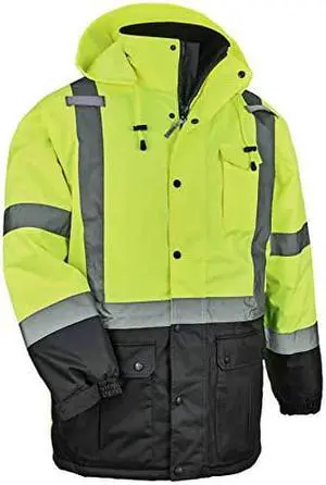 High Visibility Reflective Winter Safety Jacket, Insulated Parka, ANSI Compliant, Ergodyne GloWear 8384,X-Large,Lime