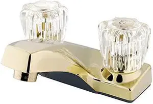 Kingston Brass KB102LP Twin Acrylic Handle Center Set Faucet without Pop-Up, 3-3/8", Polished Brass