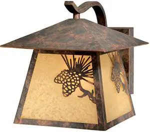 Whitebark 1 Light Bronze Rustic Pinecone Outdoor Wall Lantern Amber Glass