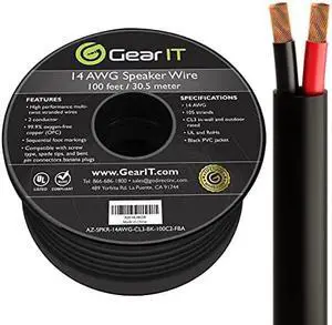 GearIT Pro Series (100 Feet) Oxygen Free Copper UL 14 AWG Gauge CL3 Rated OFC Speaker Wire, Black