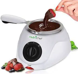 Chocolate Melting Warming Fondue Set - 25W Electric Choco Melt / Warmer Machine Set w/ Keep Warm Dipping function & Removable Pot, Melts Chocolate, Candy, Butter, Cheese- NutriChef PKFNMK14,White
