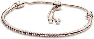 Pandora Jewelry Moments Slider Snake Chain Cubic Zirconia Bracelet in Pandora Rose, 11.0"