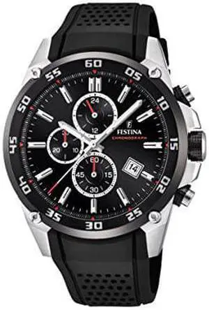 Festina The Originals Collection Mens Quartz Watch with Black Dial Chronograph Display and Black Rubber Strap F20330/5