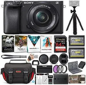 Sony a6400 Mirrorless Digital Camera and 16-50mm Lens Bundle with 64 GB SDXC Card, Filter Kit, Batteries and Charger Set, Corel Software Suite, Messenger Bag and Accessories (8 Items)