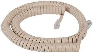 Coiled Telephone Handset Cord for Use with PBX Phone Systems, VoIP Telephones - 12 Ft Uncoiled, Rj22, 1.5 Inch Lead on Both Ends, Ivory Coiled Telephone Handset Cord for Use with PBX Phone Systems, VoIP Telephones - 12 Ft Uncoiled, Rj22, 1.5 Inch Lead on Both Ends, Ivory