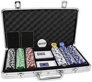 Da Vinci 300 11.5 Gram Striped Poker Chip Set with 3 Dealer Buttons, 2 Decks of Cards, Case
