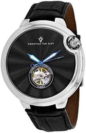 Christian Van Sant Mens Cyclone Automatic Stainless Steel Leather Strap, Black, 20 Casual Watch (Model: CV0146) Christian Van Sant Mens Cyclone Automatic Stainless Steel Leather Strap, Black, 20 Casual Watch (Model: CV0146)