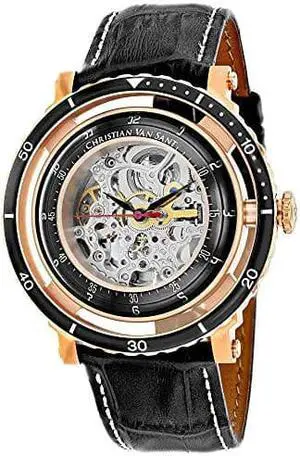Christian Van Sant Mens Dome Stainless Steel Automatic Watch with Leather Strap, Black, 21 (Model: CV0749) Christian Van Sant Mens Dome Stainless Steel Automatic Watch with Leather Strap, Black, 21 (Model: CV0749)