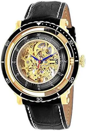 Christian Van Sant Mens Dome Stainless Steel Automatic Watch with Leather Strap, Black, 21 (Model: CV0750) Christian Van Sant Mens Dome Stainless Steel Automatic Watch with Leather Strap, Black, 21 (Model: CV0750)