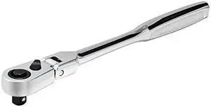 Powerbuilt 649950 Pro Tech 1/4-inch Drive x 7-inch Long Reach Ratchet Contour Handle - with Extra Long Handle Ratchet, Flex Head, 72 Tooth , Silver