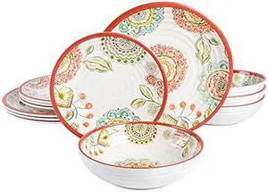 Laurie Gates by Gibson Melamine 12 Piece Dinnerware Set, Service for 4, Brick Floral