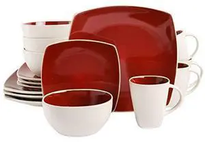 Gibson Soho Lounge Square Reactive Glaze Stoneware Dinnerware Set, Service for 4 (16pc), Red/White