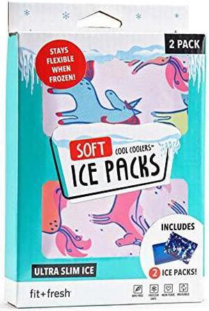 Fit + Fresh Cool Coolers 7 x 5 Flexible Soft Ice for Lunch Box, Coolers, Beach Bags and Picnic Baskets, Uniorn Stripes, 2 Pack