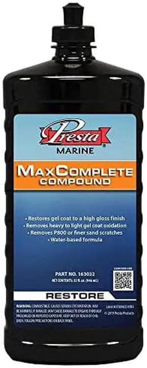 Presta MaxComplete - Professional Grade Cutting Compound for Watercraft and RVs/Produces High-Gloss Finish / 32 Oz. (163032)