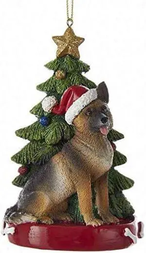 Kurt Adler German Shepherd Wearing Santa Hat with Christmas Tree Ornament C7954GS Kurt Adler German Shepherd Wearing Santa Hat with Christmas Tree Ornament C7954GS
