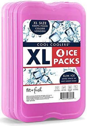 Cool Coolers by Fit + Fresh Slim Compact Reusable XL Ice Pack, Perfect for Lunch Boxes, Coolers, and Beach Bags, Purple, 4 Pack