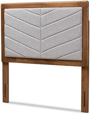 Baxton Studio IDEN Modern and Contemporary Light Grey Fabric Upholstered and Walnut Brown Finished Wood Twin Size Headboard