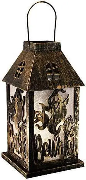 Lumabase 99901 Battery Operated Lighted Halloween Lantern-Golden Black, Multicolor