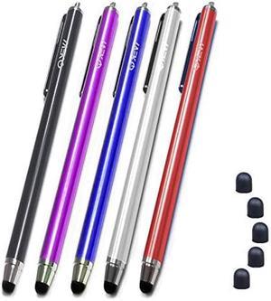 MEKO (5Packs[0.22-inch Rubber Tip Series] Stylus/Styli 5.5" L Replaceable Rubber Thin-Tip High Precision Universal Capacitive Touch Screen Stylus Pens - (Black&Dark Blue&Purple&Red&Silver)