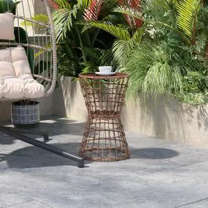 Flash Furniture Natural Finish Polyethylene Rattan Engineered Wood Top-Fade and Weather Resistant Black