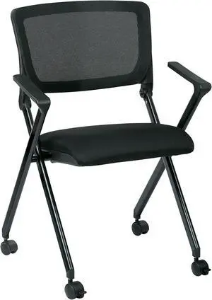 Office Star Breathable Flexible Mesh Back Folding Nesting chair with Padded Fabric Seat and casters 2-Pack Black with Black Frame (Fc8483-231)