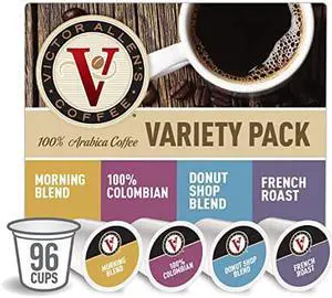 Donut Shop, Morning Blend, 100% Colombian, and French Roast Variety Pack for K-Cup, Keurig 2.0 Brewers, 96 Count Victor Allens Coffee Single Serve Coffee Pods