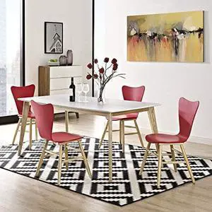 Modway Cascade Mid-Century Modern Wood Four Kitchen and Dining Room Chairs in Red
