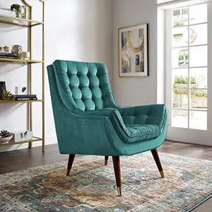 Modway Suggest Button Tufted Upholstered Velvet Lounge Chair, Teal