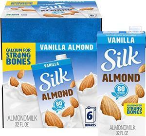 Silk ShelfStable Almond Milk Vanilla DairyFree Vegan NonGMO Project Verified 1 Quart Pack of 6