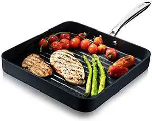 Nonstick Stove Top grill Pan - PTFEPFOAPFOS Free 11 Hard-Anodized Non stick grill & griddle Pan - Kitchen cookware ,High Ridges, Strong Riveted Handles, Dishwasher Safe - Nutrichef NcgRP38