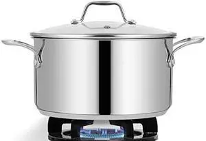 6-Quart Stainless Steel Stock Pot - 188 Food grade Stainless Steel Heavy Duty Induction - Stock Pot, Stew Pot, Simmering Pot, Soup Pot with See-Through Lid, Dishwasher Safe - Nutrichef NcSP6