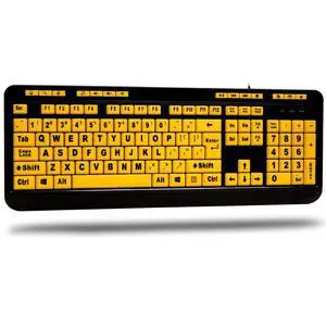 AKB-132UY Luminous 4 X Large Print USB Keyboard, Black Yellow | Multimedia Desktop AKB-132UY Luminous 4 X Large Print USB Keyboard, Black Yellow | Multimedia Desktop