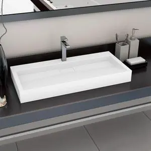 vidaXL Wash Basin 39.4"x18.1"x4.3" Mineral Cast/Marble Cast White