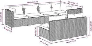 vidaXL Patio Lounge Set Outdoor Sectional Sofa Set 7 Piece Brown Poly Rattan