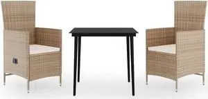 vidaXL 3 Piece Patio Dining Set with Cushions Beige vidaXL 3 Piece Patio Dining Set with Cushions Beige